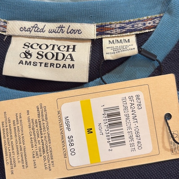 NWT Scotch & Soda Textured Spacedye Stripe Short Sleeve Tee sz M - Picture 8 of 10